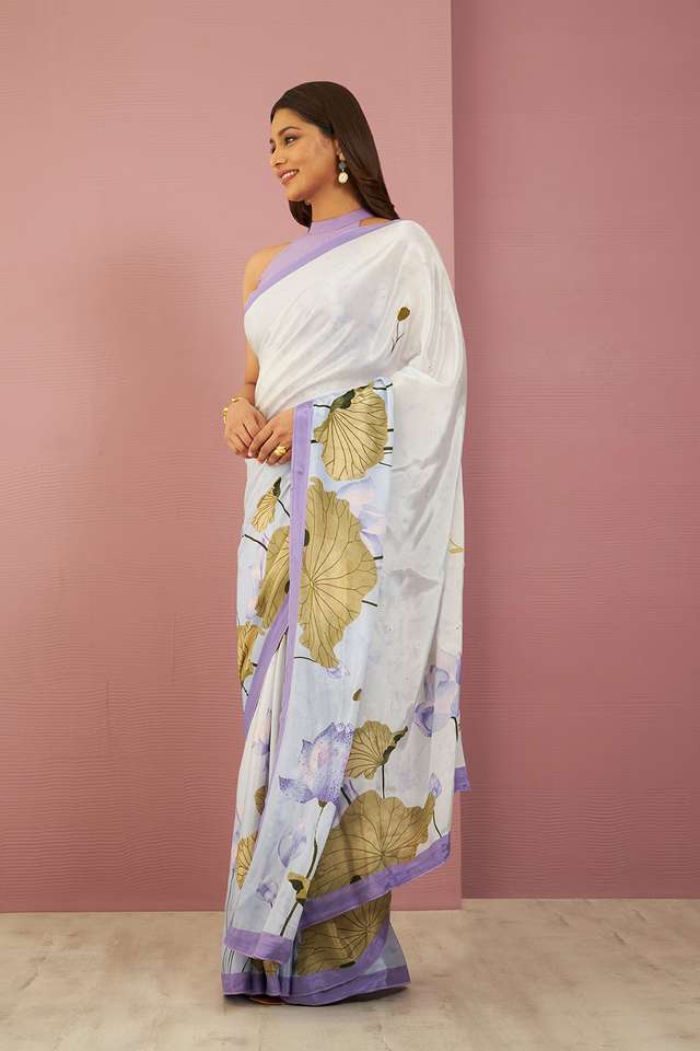Purple Printed Viscose Crepe Saree thumbnail image number null