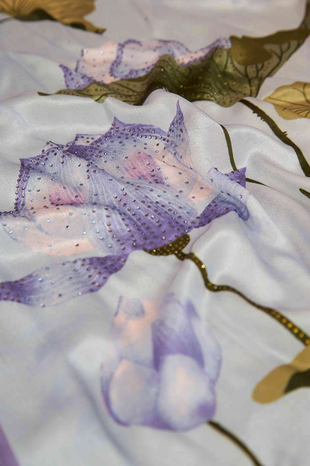 Purple Printed Viscose Crepe Saree thumbnail image number null