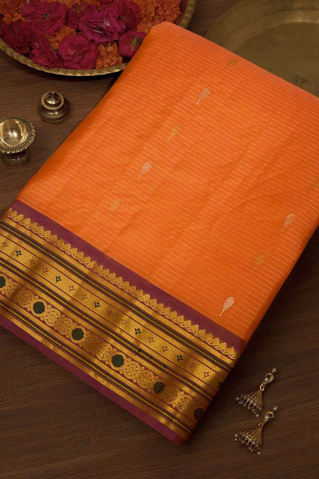 Orange Woven Pure Silk Gadwal Saree image number