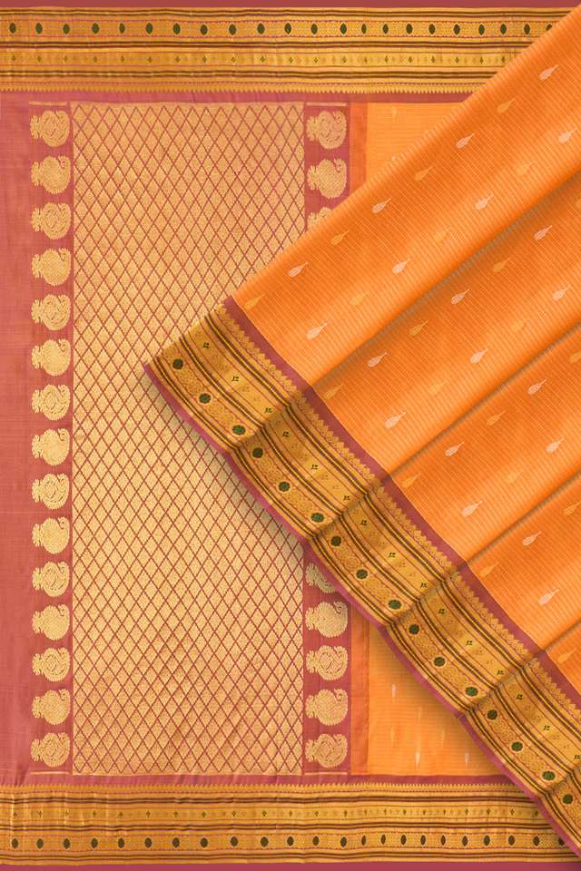 Orange Woven Pure Silk Gadwal Saree thumbnail image number null