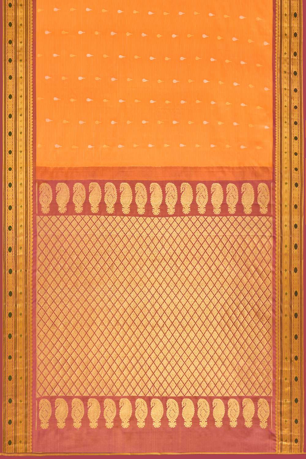 Orange Woven Pure Silk Gadwal Saree image number null