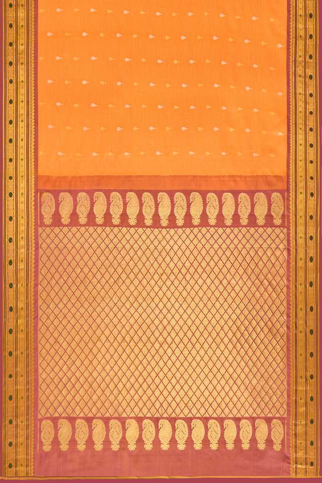 Orange Woven Pure Silk Gadwal Saree thumbnail image number null