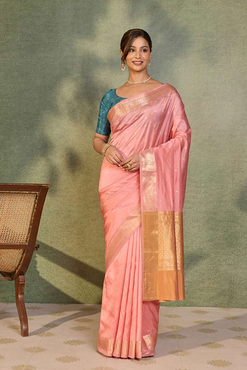 Light Pink Silk Viscose Cutwork Banaras  Saree image number null