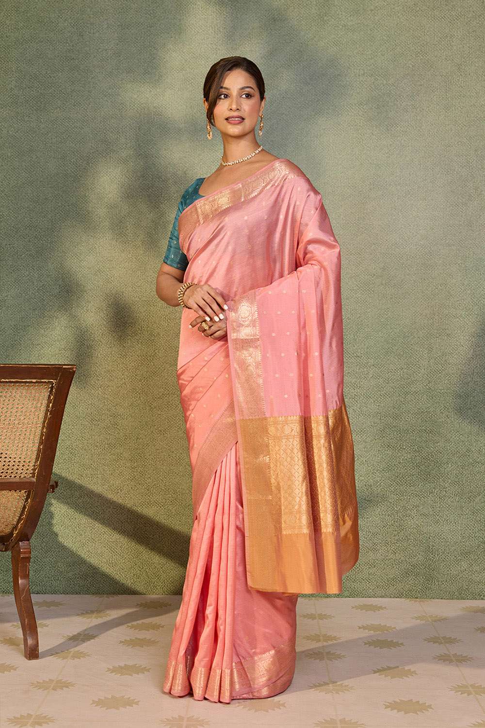 Light Pink Silk Viscose Cutwork Banaras  Saree image number null