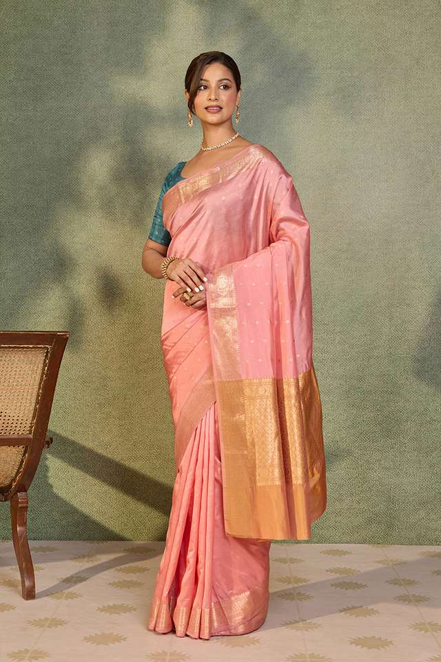 Light Pink Silk Viscose Cutwork Banaras  Saree thumbnail image number null