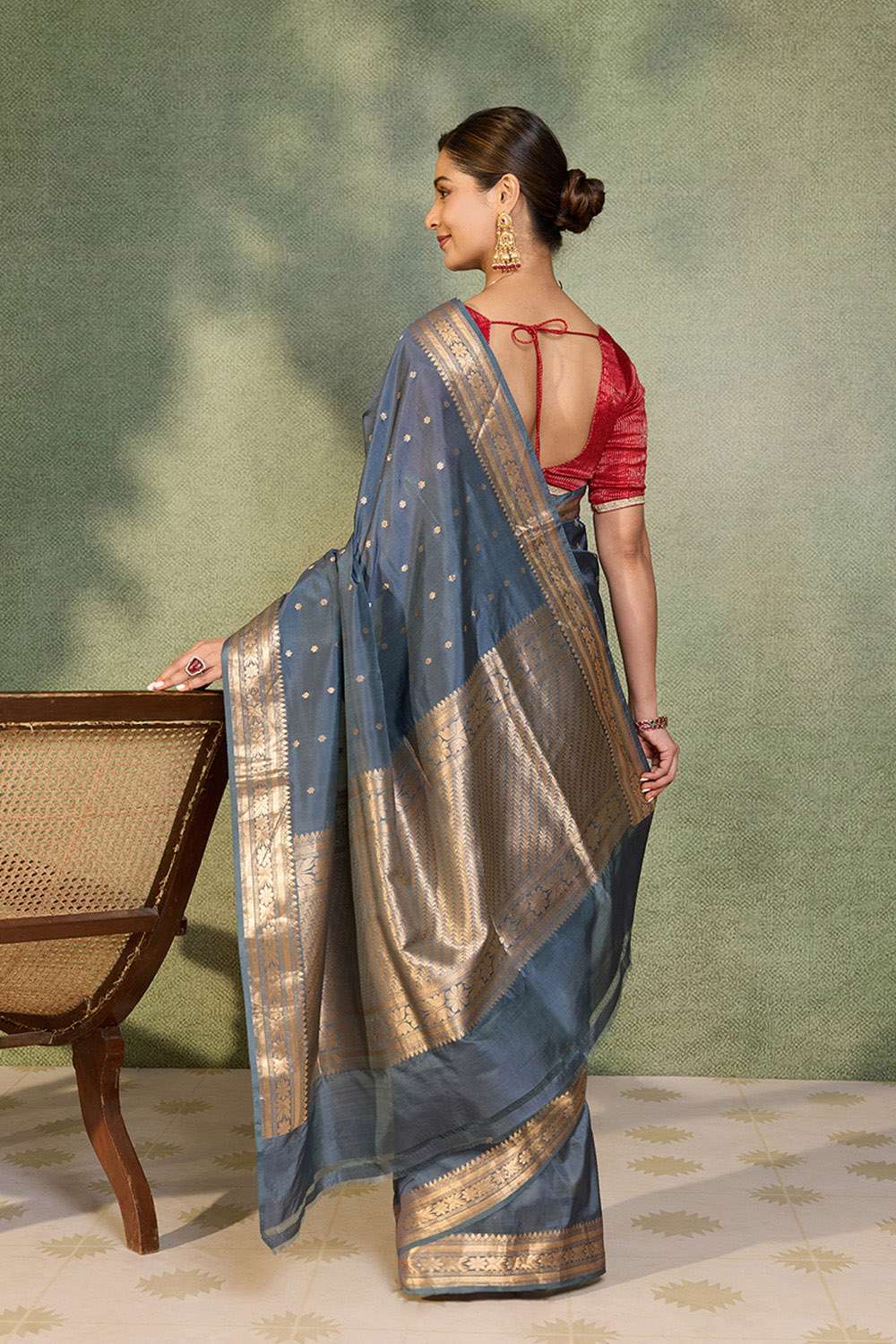 Grey Silk Viscose Cutwork Banaras  Saree image number null