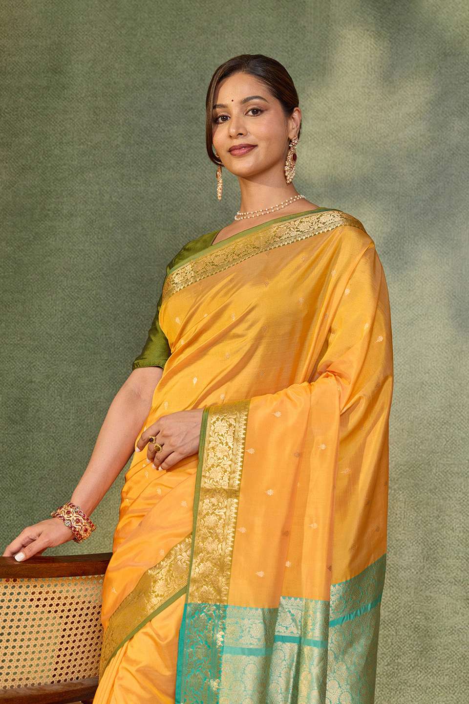 Light Yellow Silk Viscose Cutwork Banaras  Saree