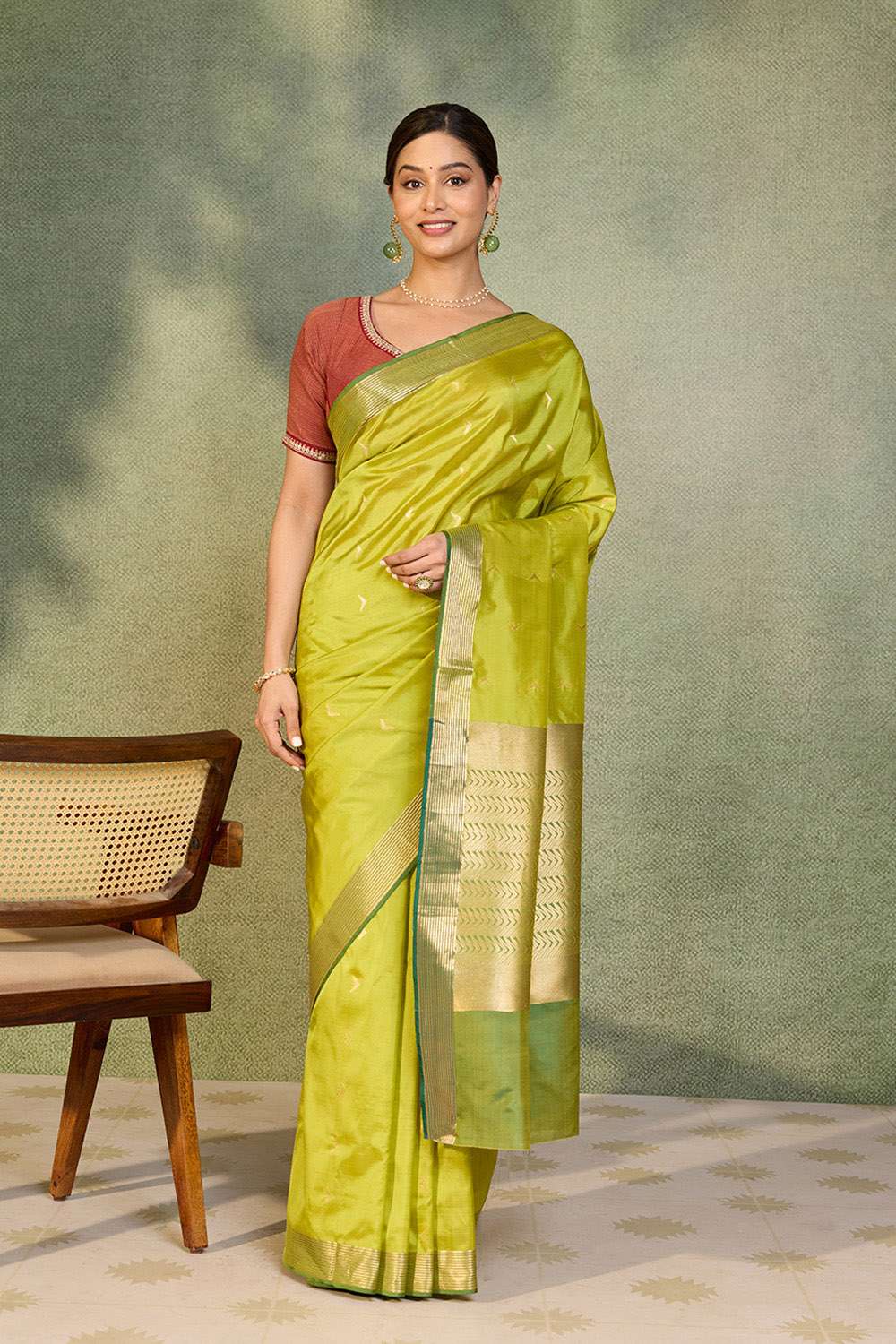 Light Green Silk Viscose Cutwork Banaras  Saree image number null