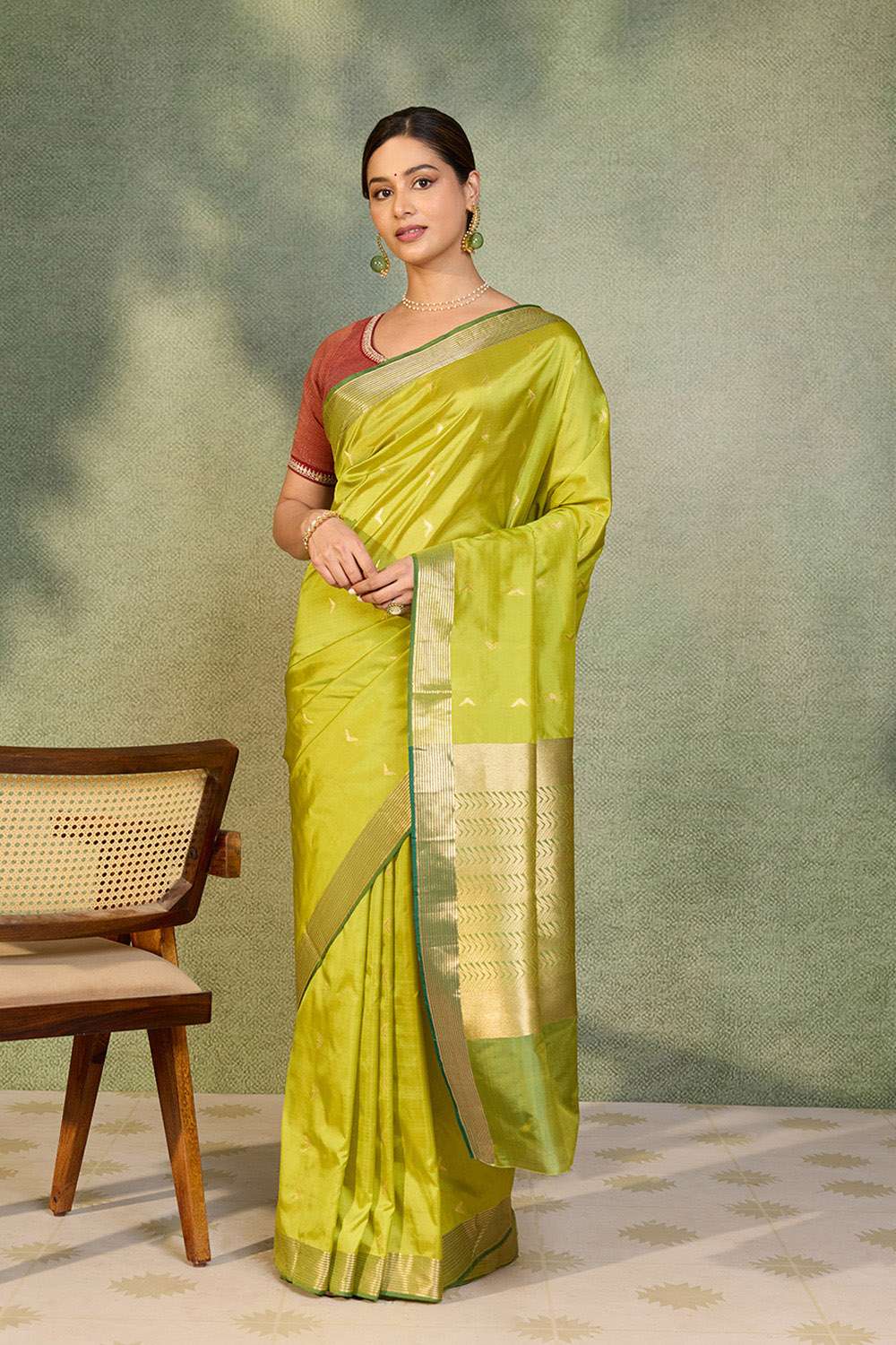 Light Green Silk Viscose Cutwork Banaras  Saree image number null