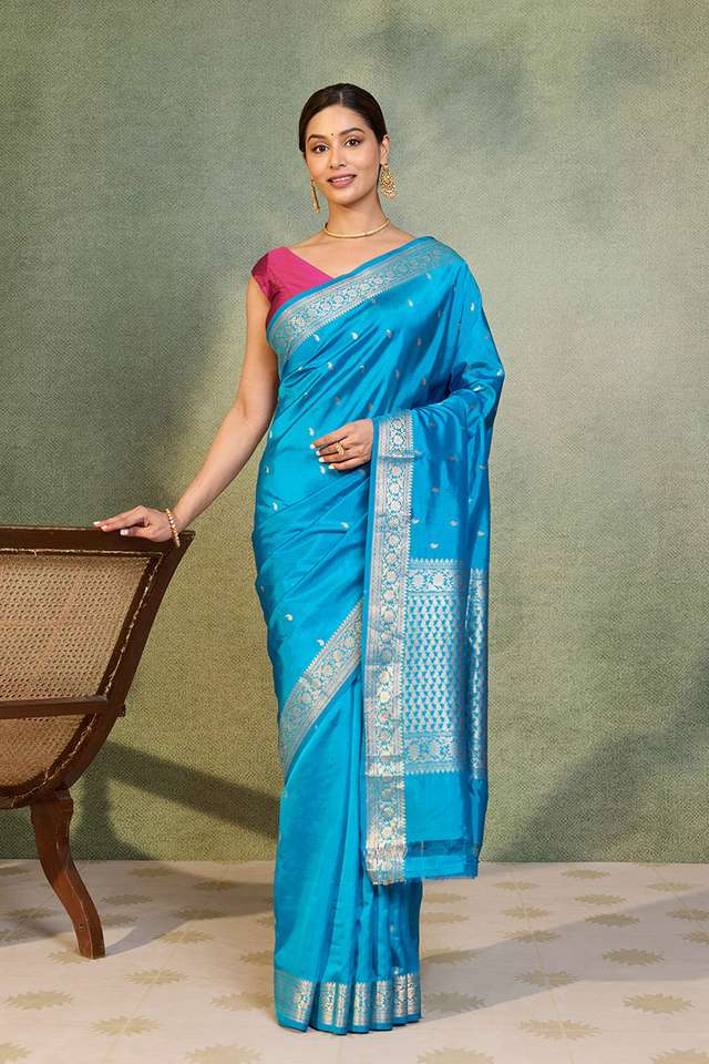 Blue Silk Viscose Cutwork Banaras  Saree thumbnail image number null