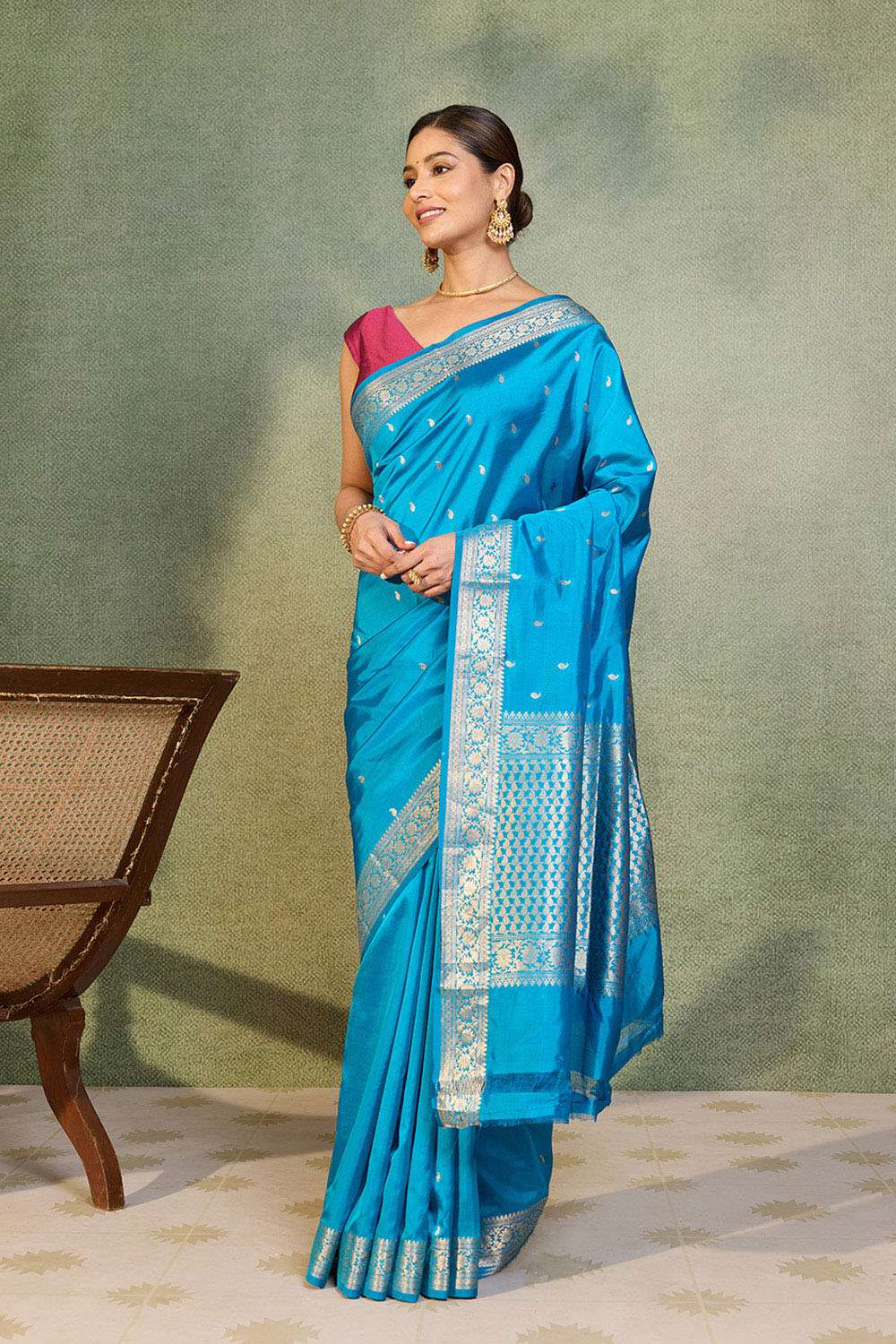 Blue Silk Viscose Cutwork Banaras  Saree image number null