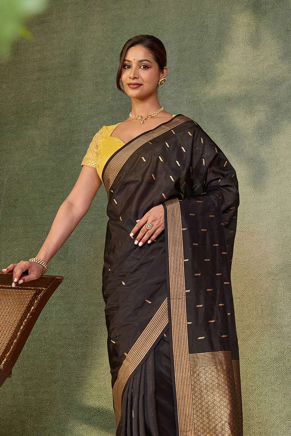 Black Silk Viscose Cutwork Banaras  Saree
