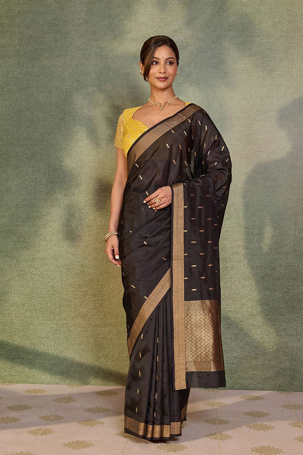 Black Silk Viscose Cutwork Banaras  Saree image number null