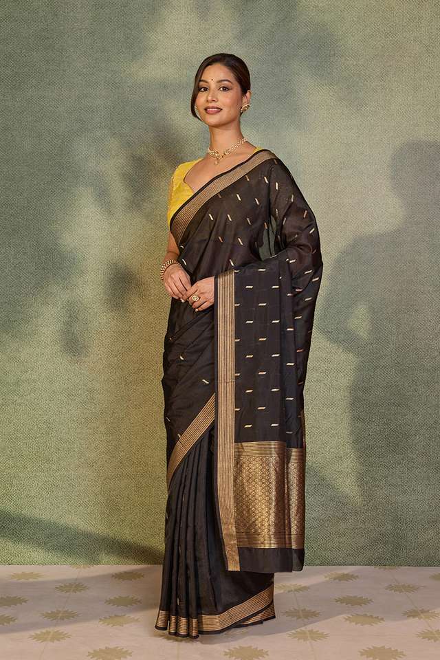 Black Silk Viscose Cutwork Banaras  Saree thumbnail image number null