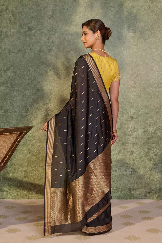 Black Silk Viscose Cutwork Banaras  Saree thumbnail image number null