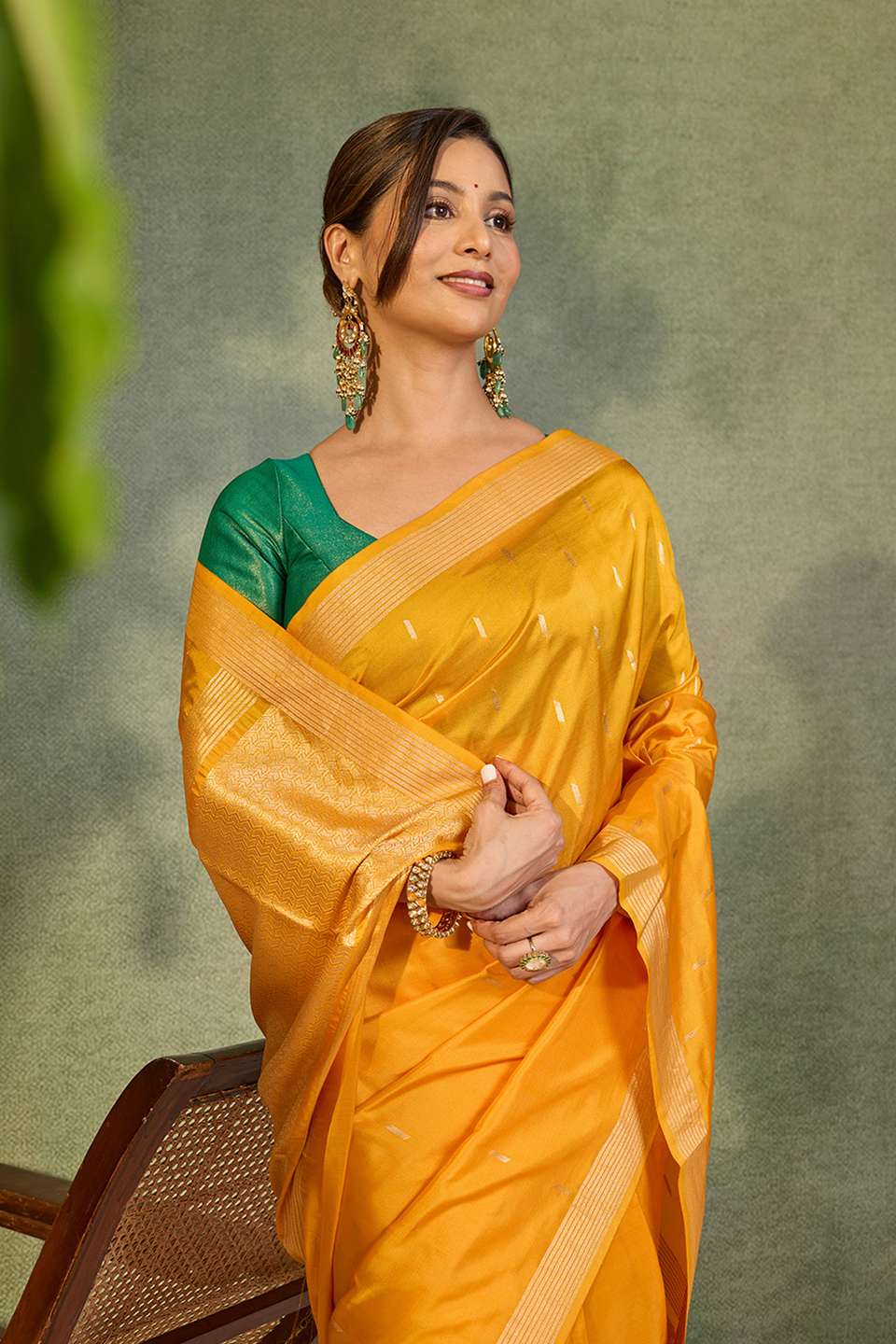 Light Yellow Silk Viscose Cutwork Banaras  Saree