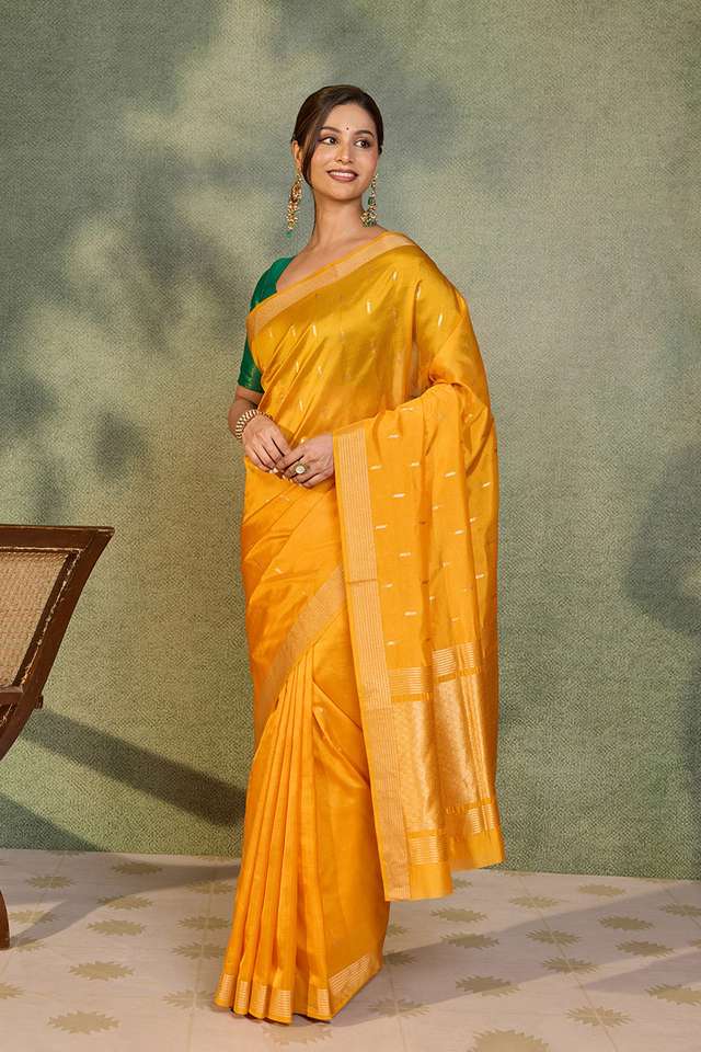 Light Yellow Silk Viscose Cutwork Banaras  Saree thumbnail image number null