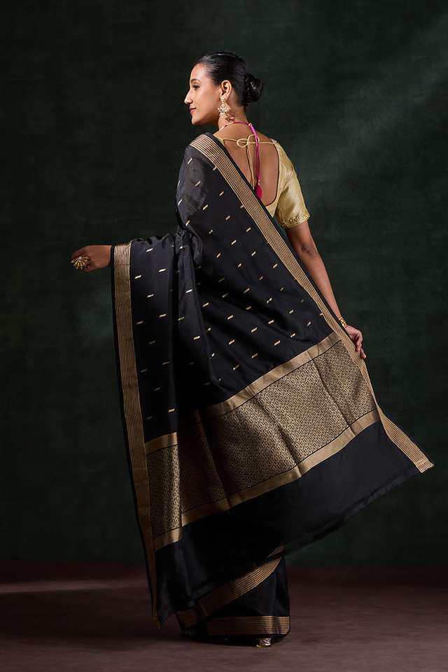 Black Silk Viscose Cutwork Saree thumbnail image number null