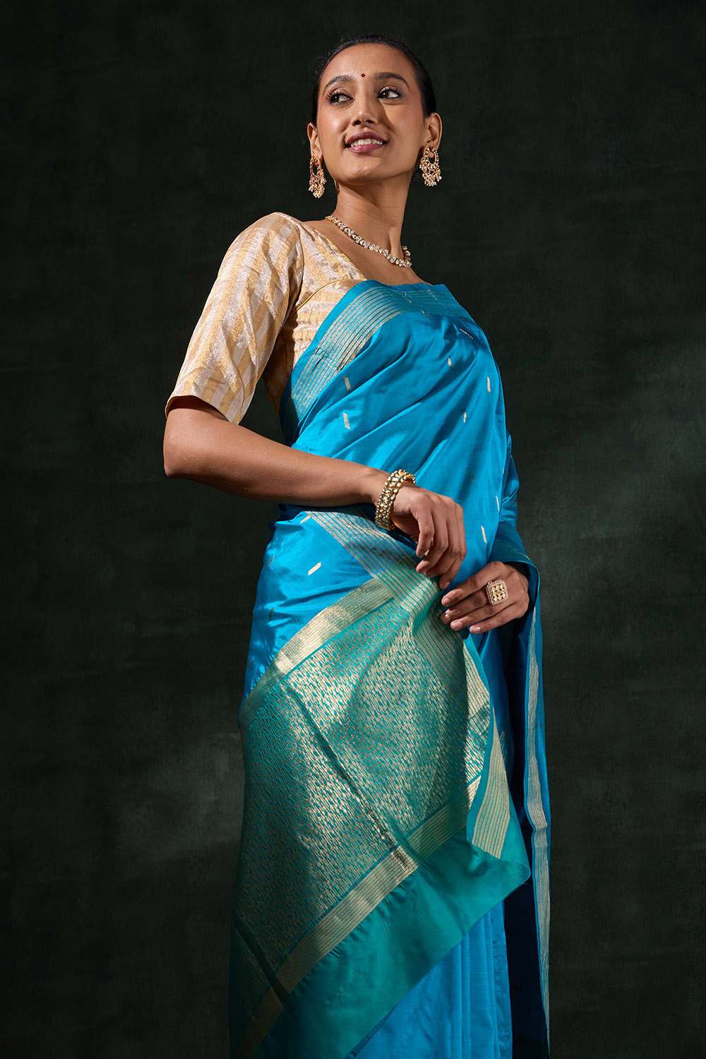 Blue Silk Viscose Cutwork Saree image number null
