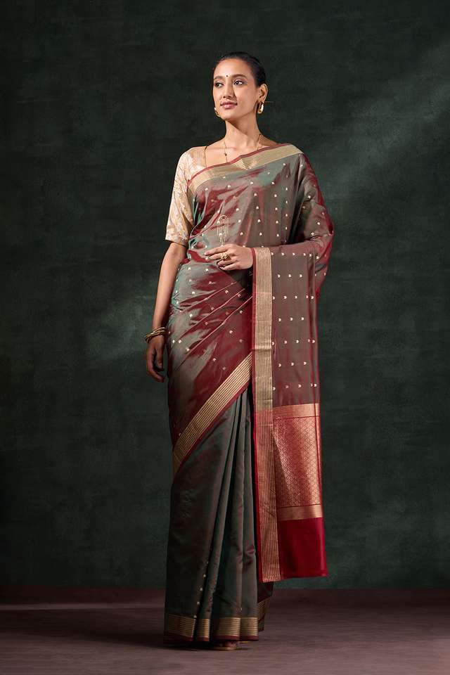 Dark Green Silk Viscose Cutwork Saree thumbnail image number null