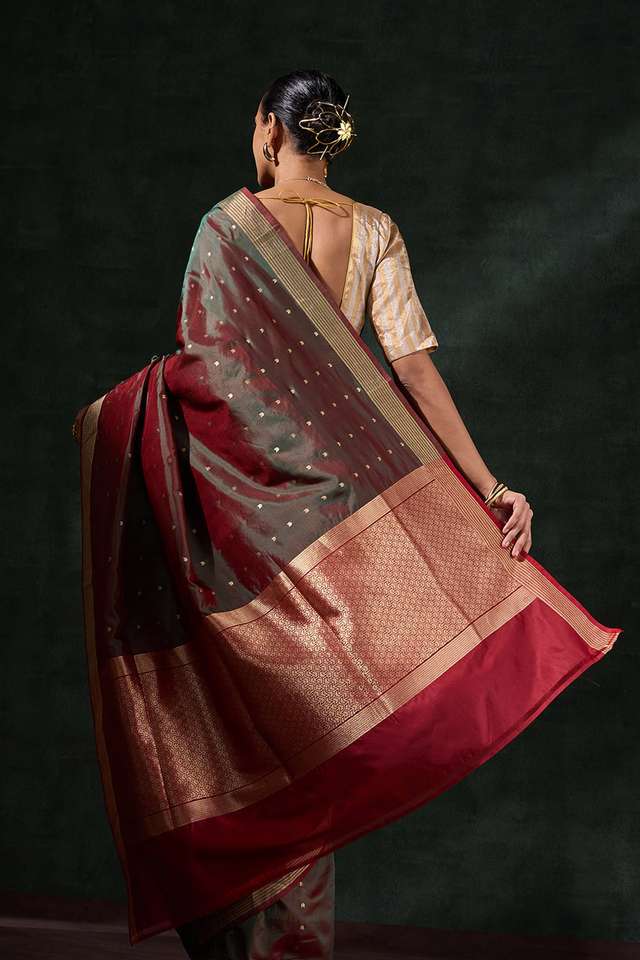 Dark Green Silk Viscose Cutwork Saree thumbnail image number null