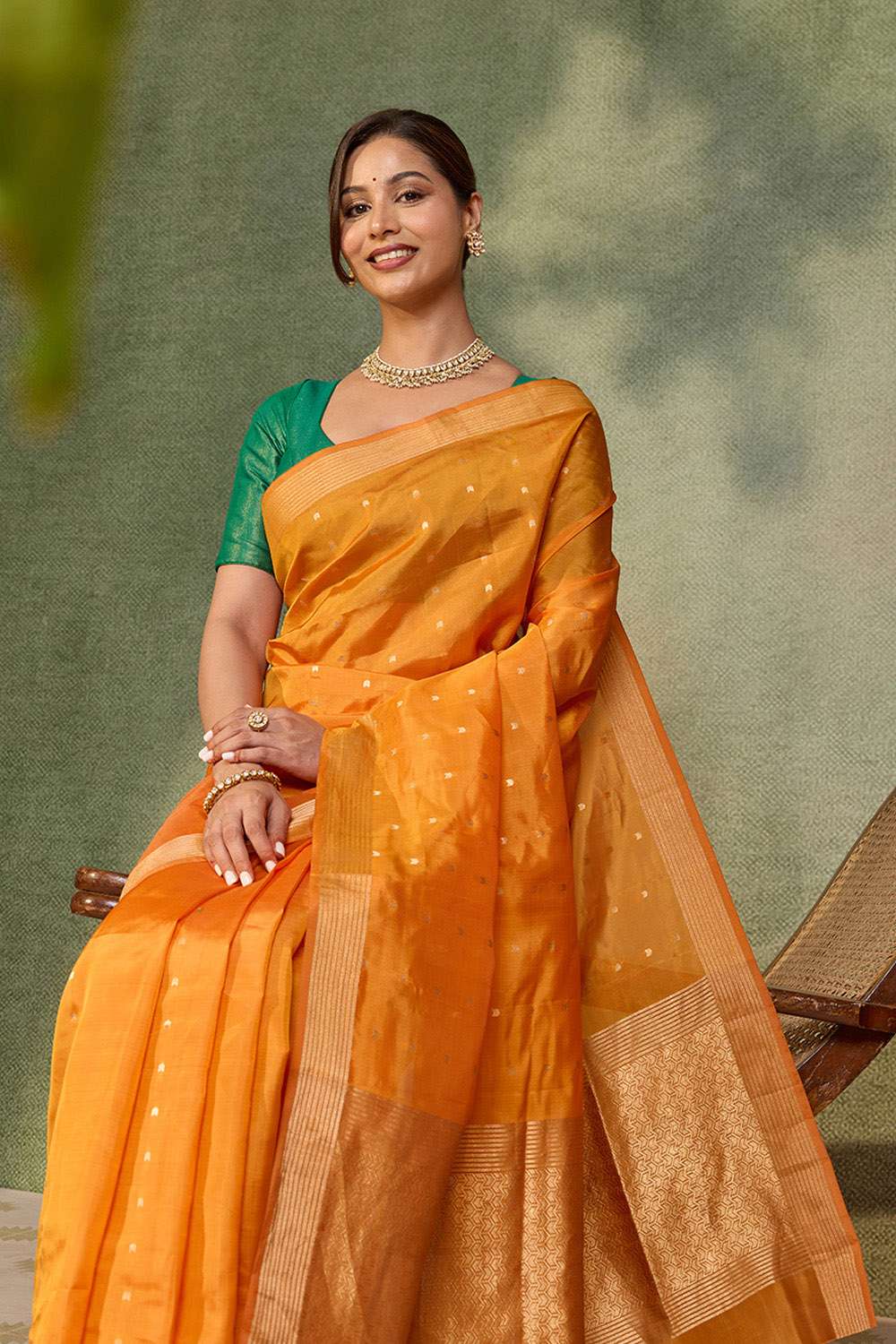 Orange Silk Viscose Cutwork Banaras  Saree image number null