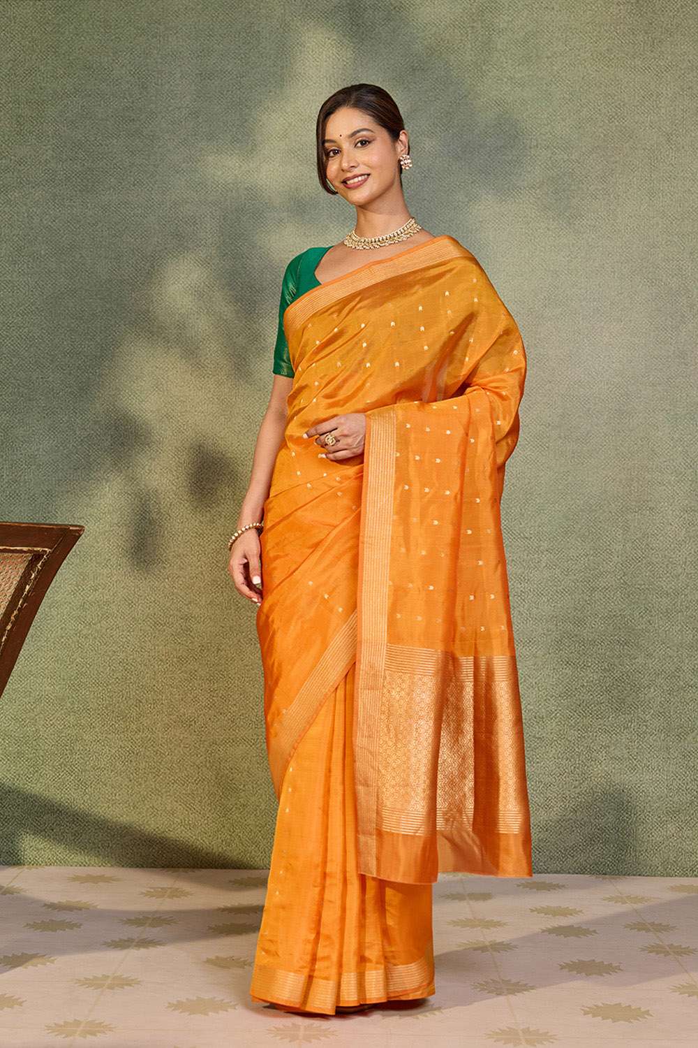 Orange Silk Viscose Cutwork Banaras  Saree image number null