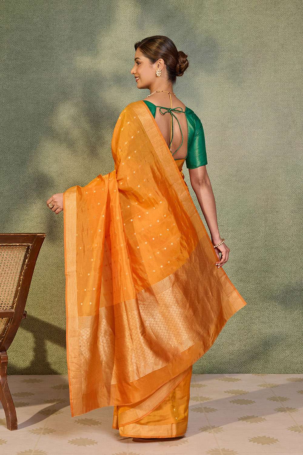 Orange Silk Viscose Cutwork Banaras  Saree image number null