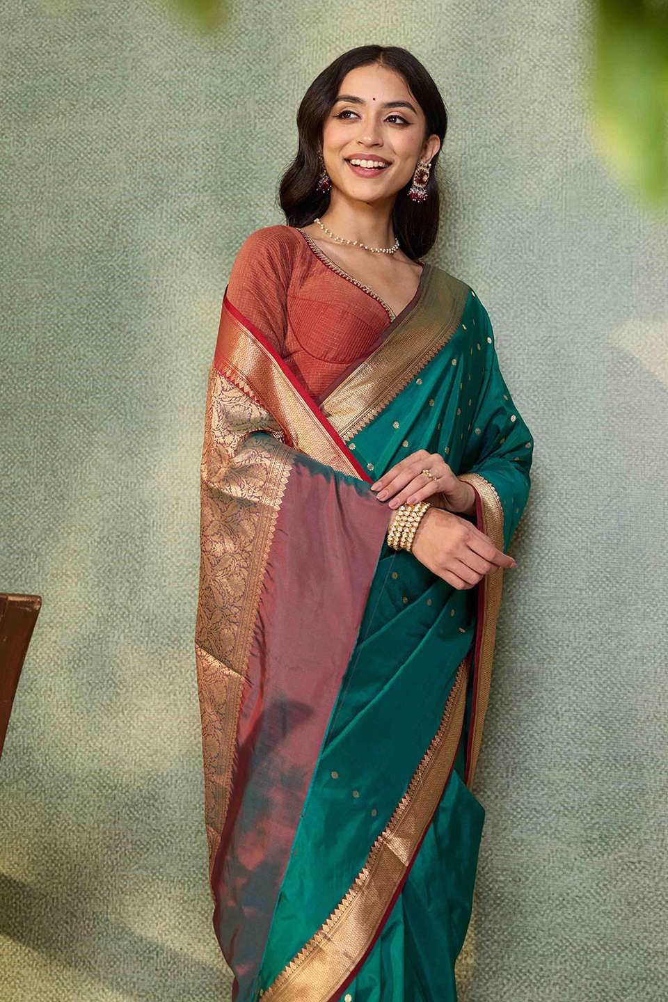 Green Silk Viscose Cutwork Banarasi Inspired Design Saree