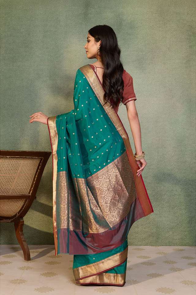 Green Silk Viscose Cutwork Banarasi Inspired Design Saree thumbnail image number null