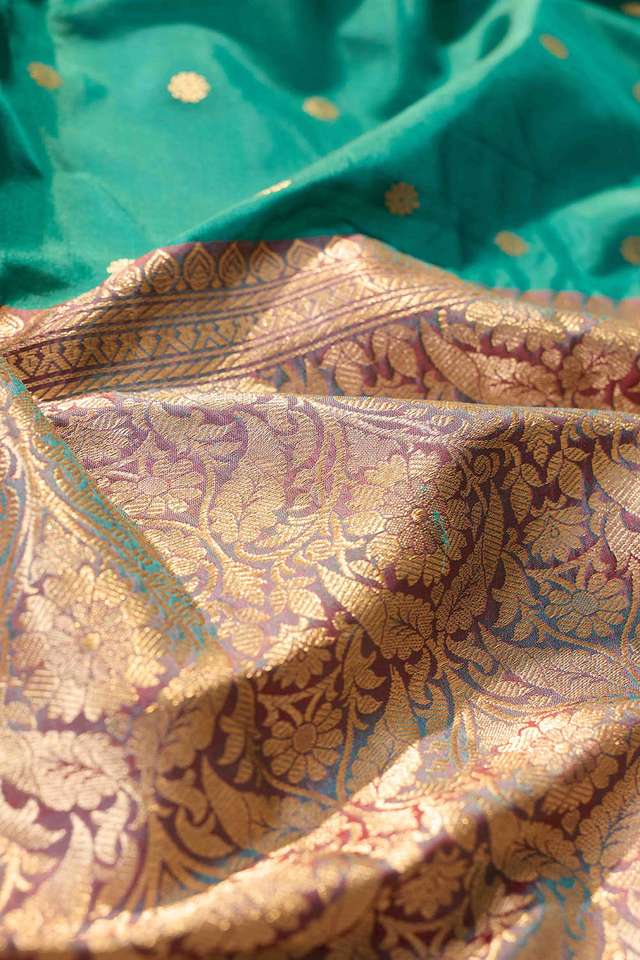 Green Silk Viscose Cutwork Banarasi Inspired Design Saree thumbnail image number null