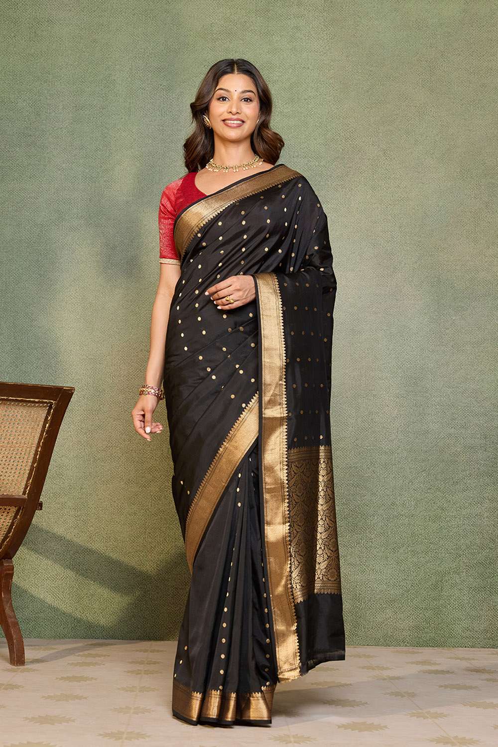 Black Silk Viscose Cutwork Banarasi Inspired Design Saree image number null