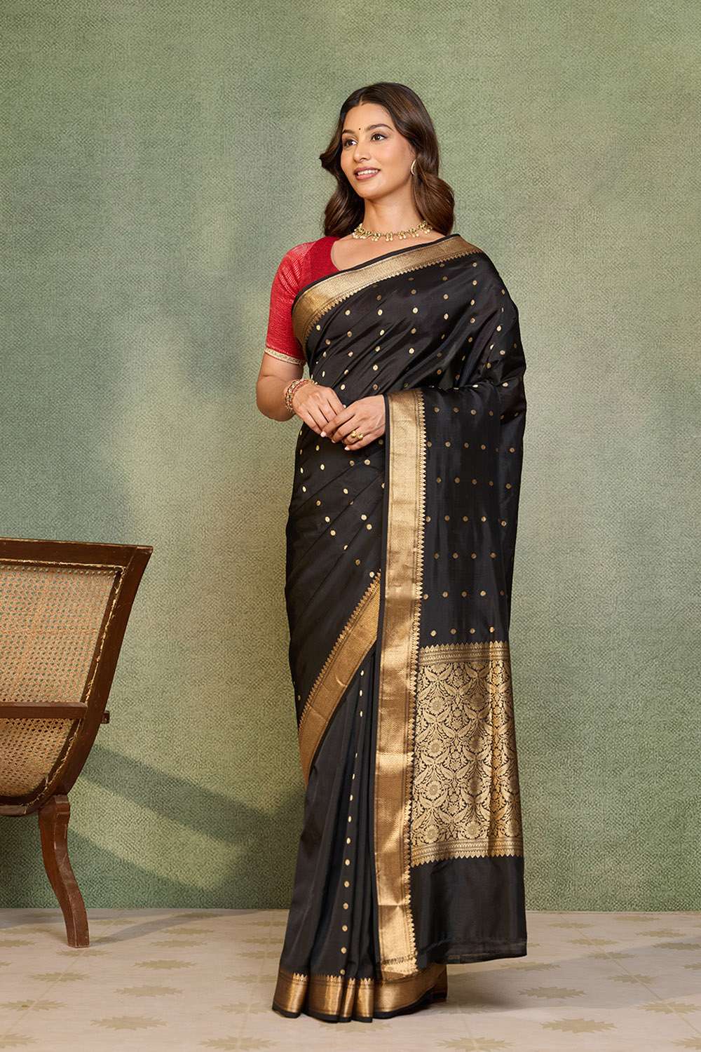 Black Silk Viscose Cutwork Banarasi Inspired Design Saree image number null