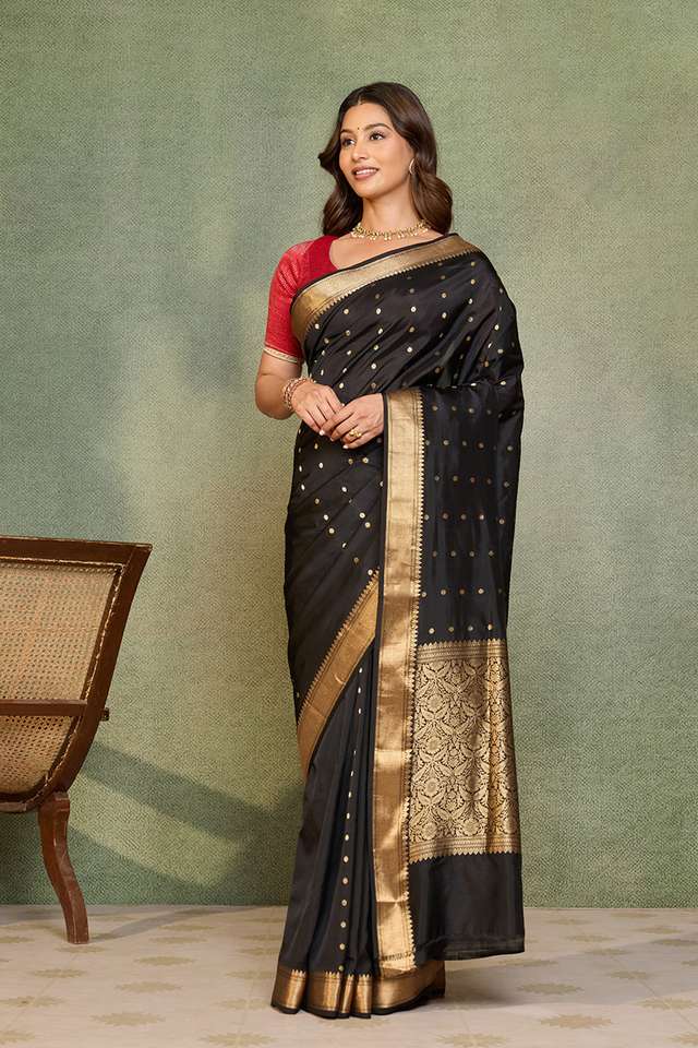 Black Silk Viscose Cutwork Banarasi Inspired Design Saree thumbnail image number null