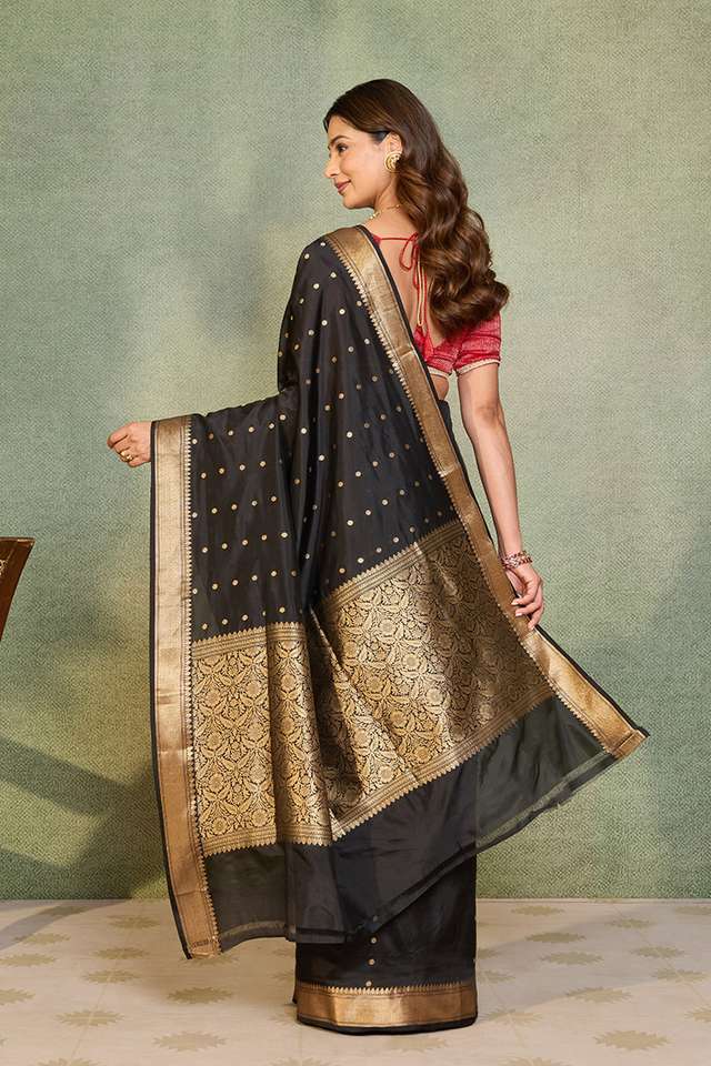 Black Silk Viscose Cutwork Banarasi Inspired Design Saree thumbnail image number null