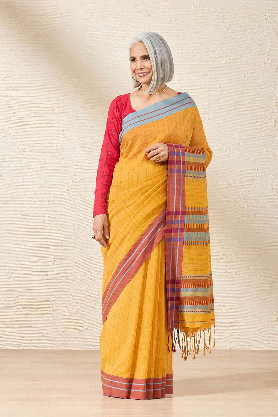 Yellow Woven Pure Cotton Bengal Saree