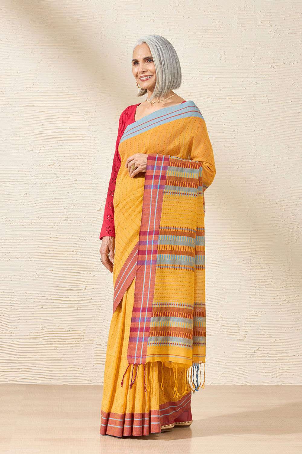 Yellow Woven Pure Cotton Bengal Saree image number null
