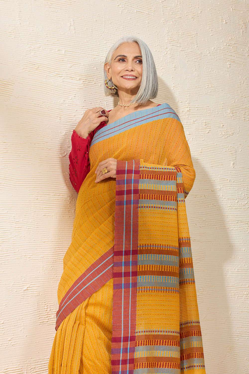 Yellow Woven Pure Cotton Bengal Saree image number null