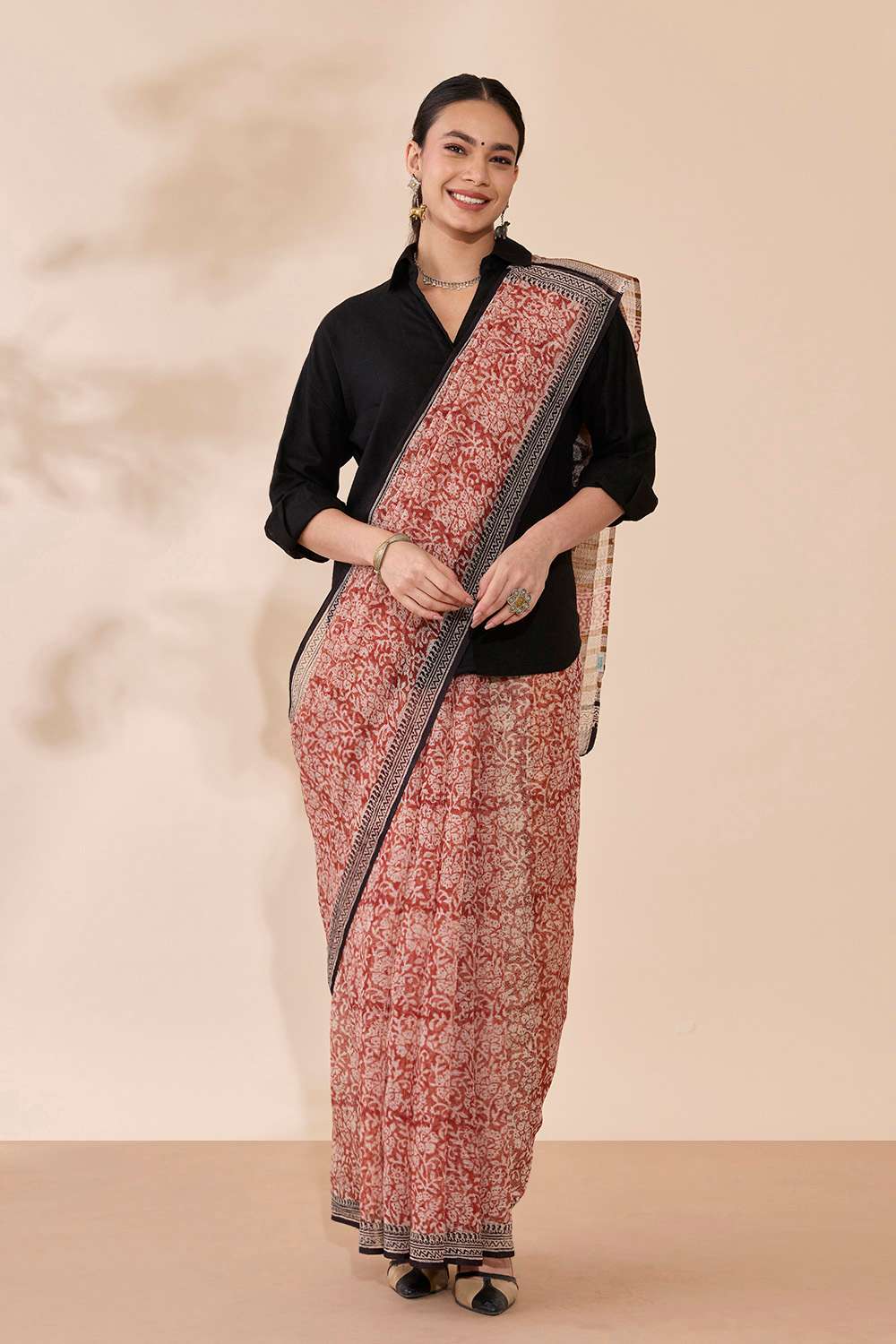 Red Bagru Block Printed Pure Cotton Kota Saree image number null