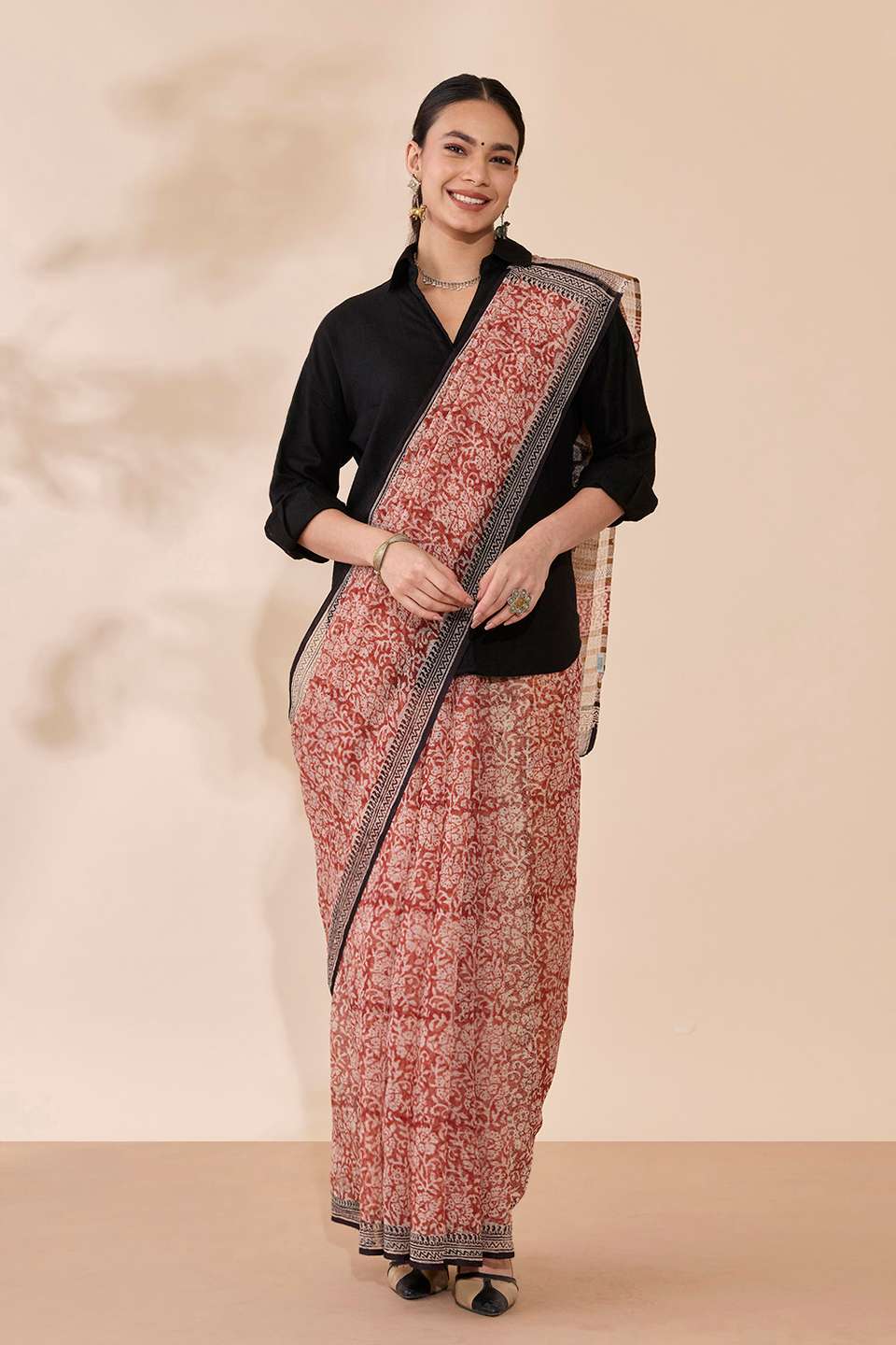 Red Bagru Block Printed Pure Cotton Kota Saree