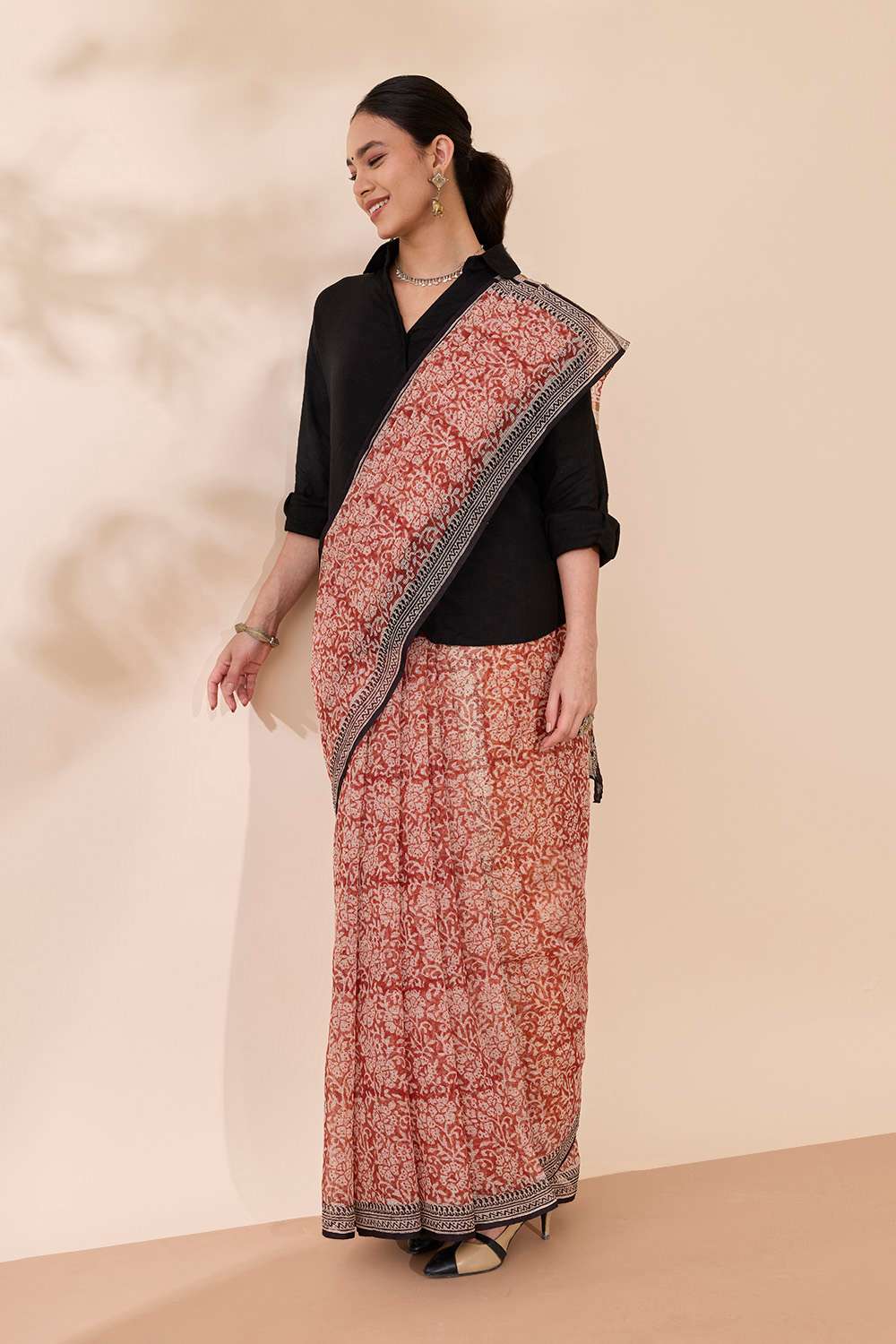 Red Bagru Block Printed Pure Cotton Kota Saree image number null