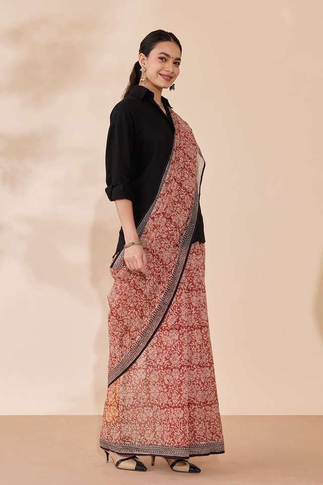 Red Bagru Block Printed Pure Cotton Kota Saree thumbnail image number null