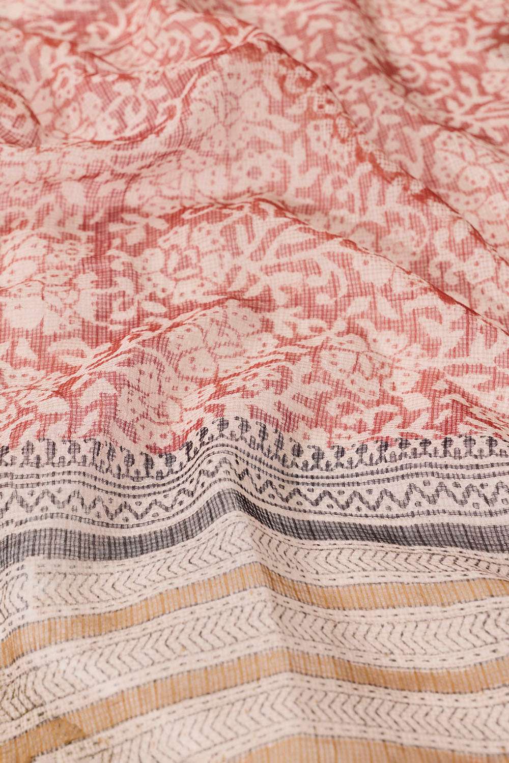 Red Bagru Block Printed Pure Cotton Kota Saree image number null