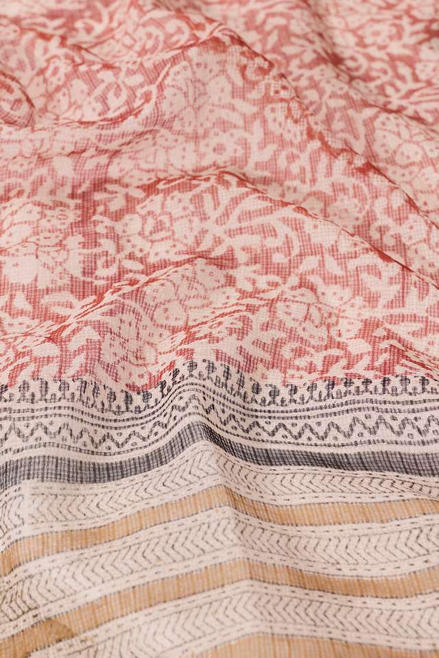 Red Bagru Block Printed Pure Cotton Kota Saree thumbnail image number null