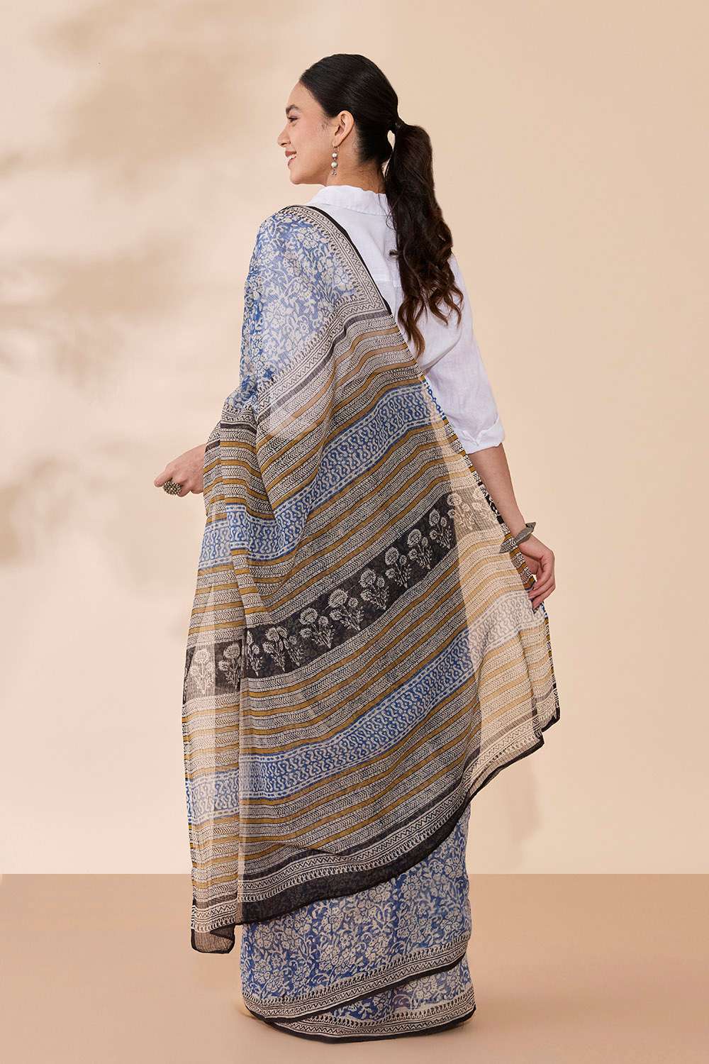 Light Blue Bagru Block Printed Pure Cotton Kota Saree image number null