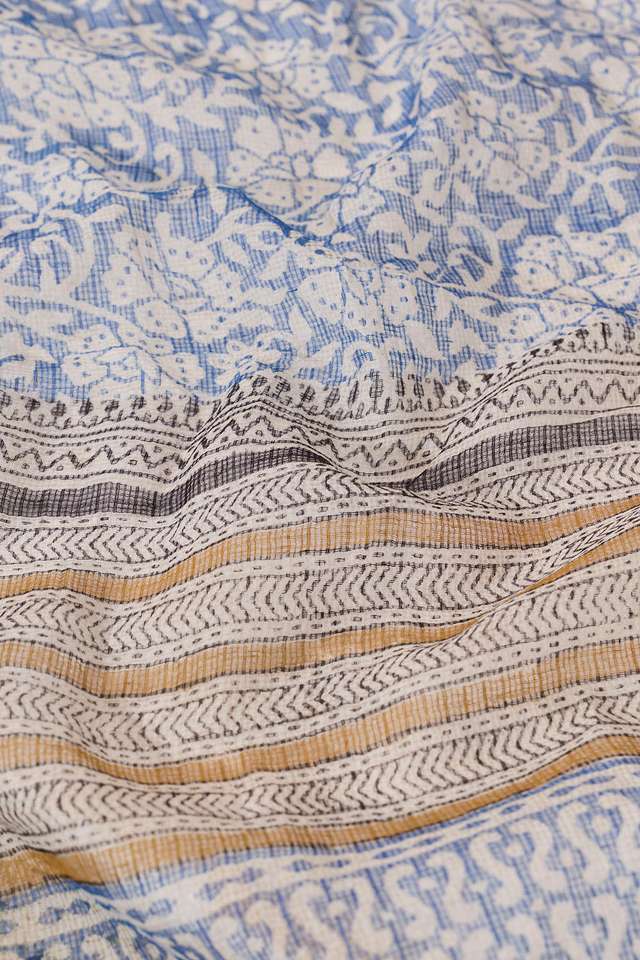 Light Blue Bagru Block Printed Pure Cotton Kota Saree thumbnail image number null