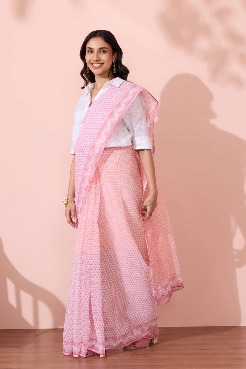 Light Pink Bagru Block Printed Pure Cotton Kota Saree image number null