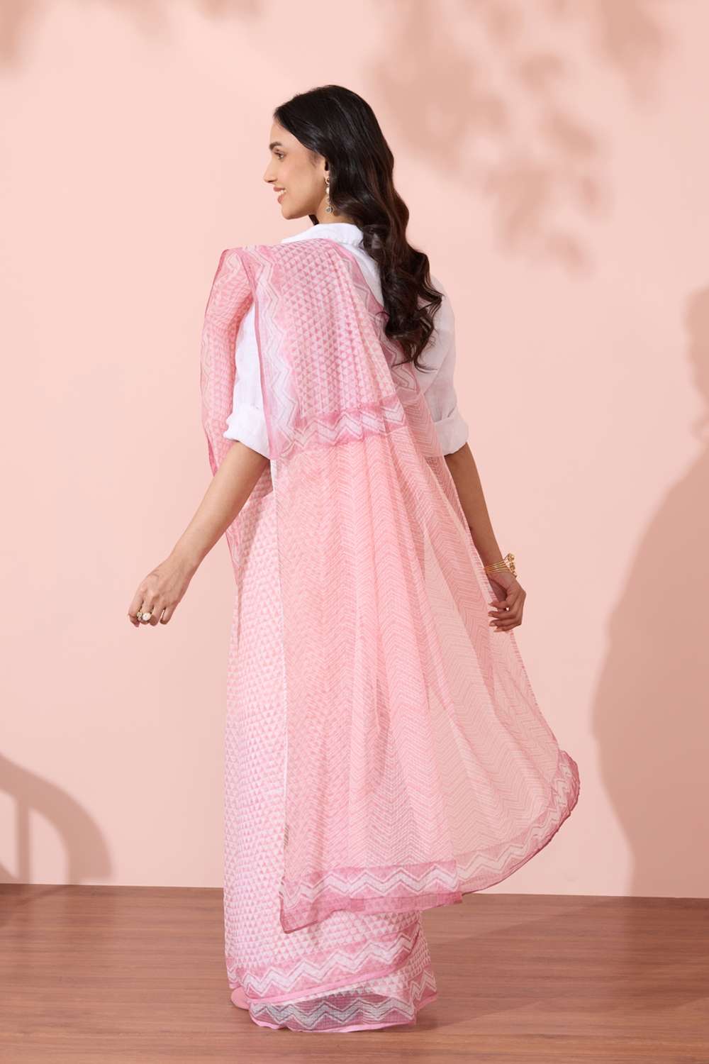 Light Pink Bagru Block Printed Pure Cotton Kota Saree image number null