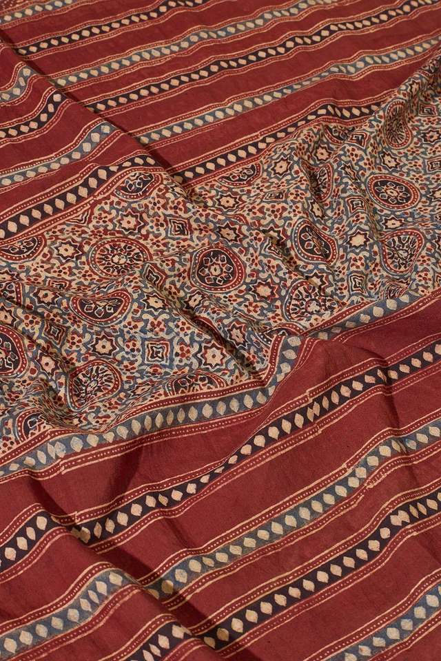Red Gujarat Pure Cotton Ajrakh Saree thumbnail image number null