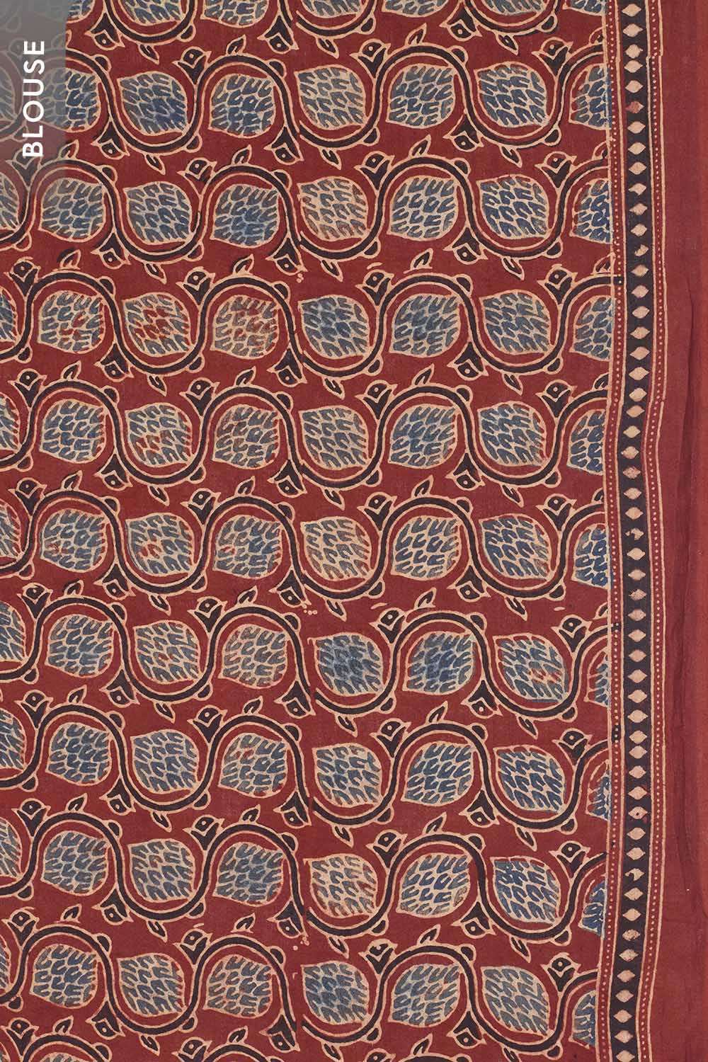 Red Gujarat Pure Cotton Ajrakh Saree image number null